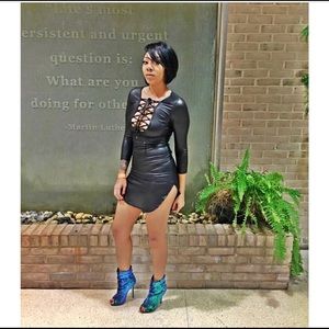 Leather midi sleeve mini dress